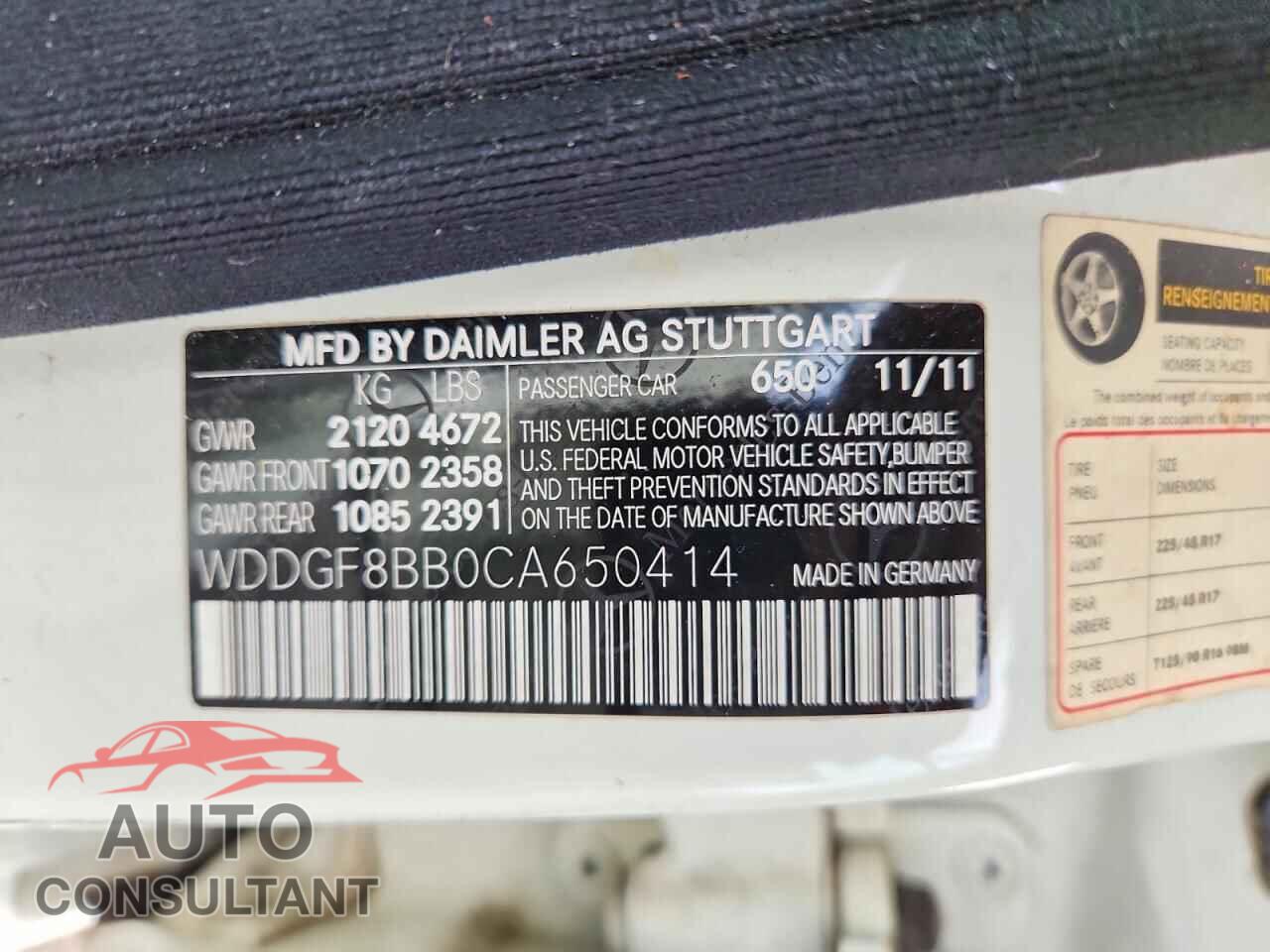 MERCEDES-BENZ C-CLASS 2012 - WDDGF8BB0CA650414