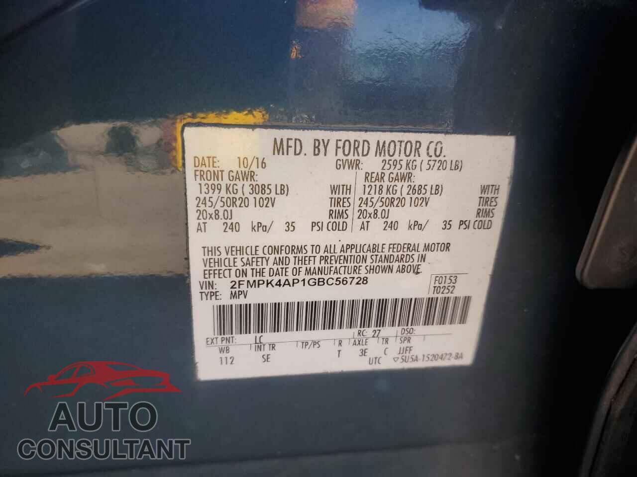 FORD EDGE 2016 - 2FMPK4AP1GBC56728