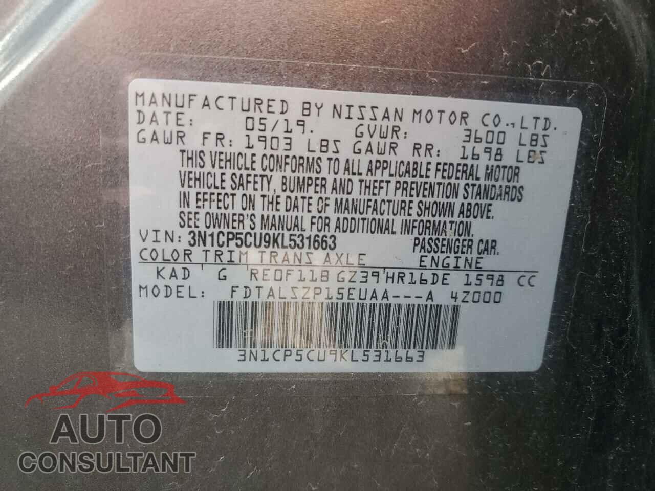 NISSAN KICKS 2019 - 3N1CP5CU9KL531663