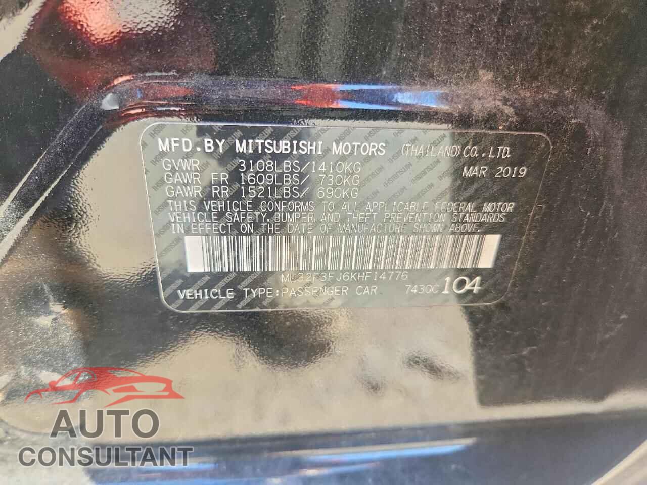 MITSUBISHI MIRAGE 2019 - ML32F3FJ6KHF14776