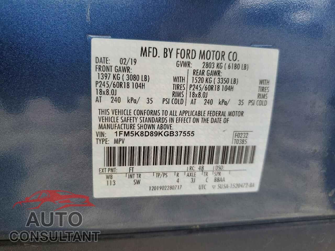 FORD EXPLORER 2019 - 1FM5K8D89KGB37555