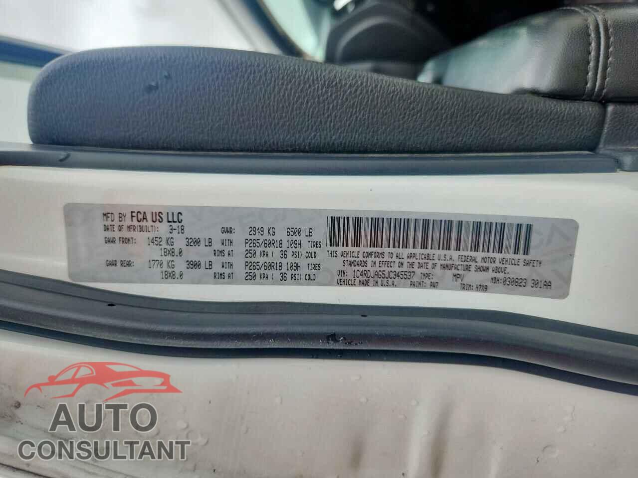 DODGE DURANGO 2018 - 1C4RDJAG5JC345537
