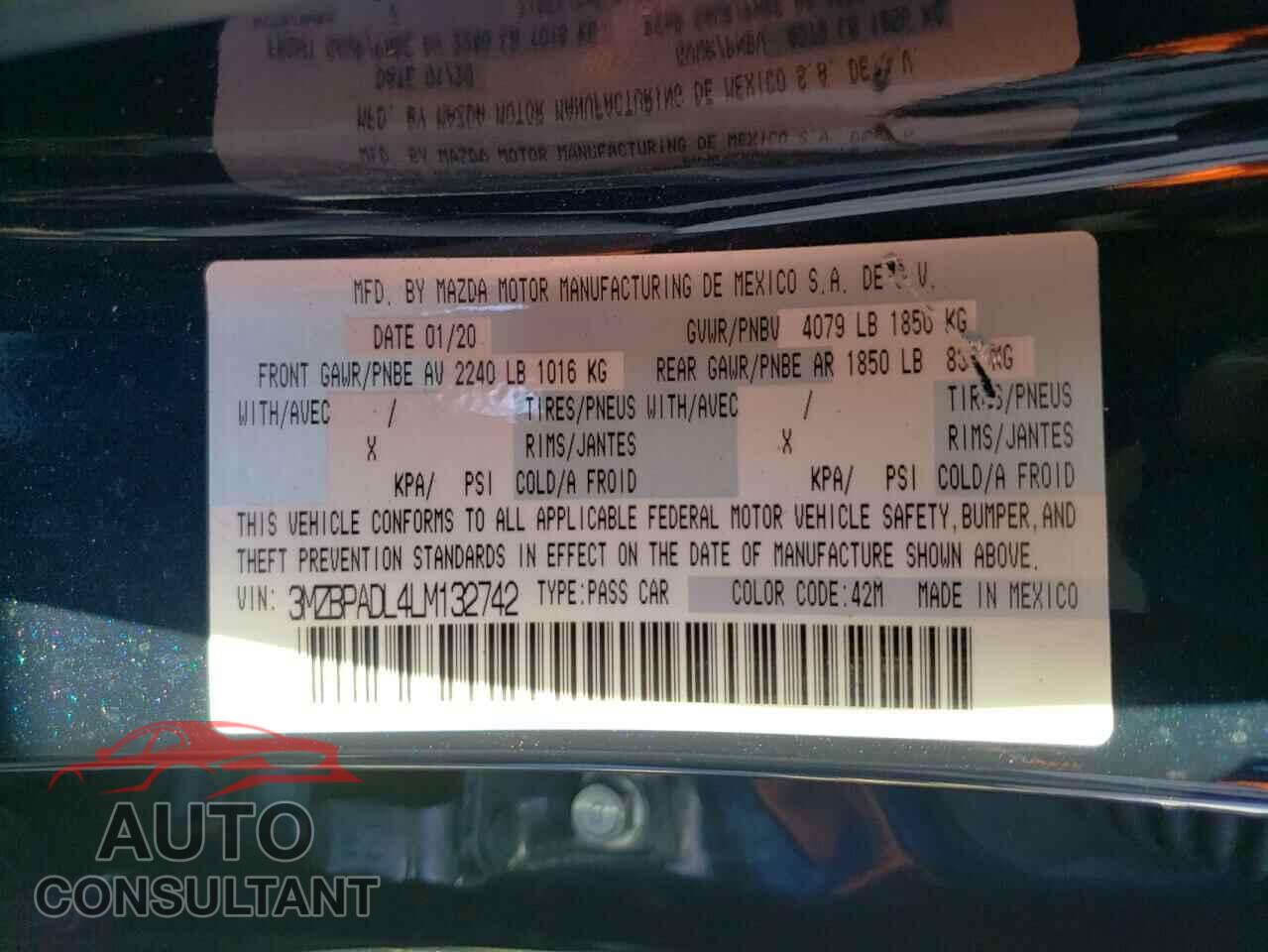 MAZDA 3 2020 - 3MZBPADL4LM132742