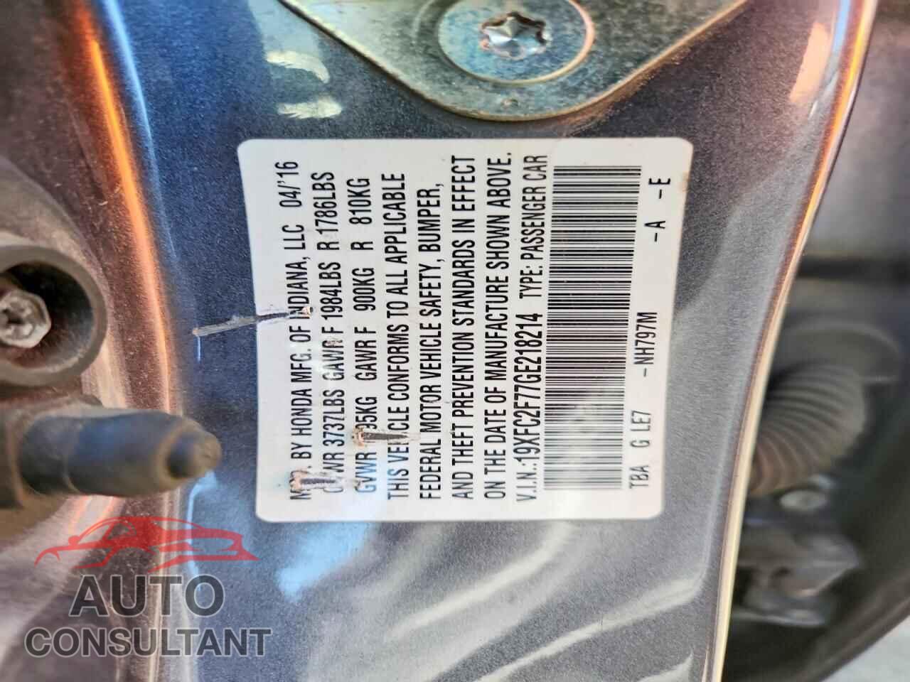 HONDA CIVIC 2016 - 19XFC2F77GE218214