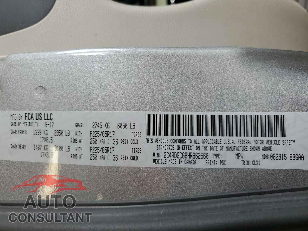 DODGE CARAVAN 2017 - 2C4RDGCG8HR862560