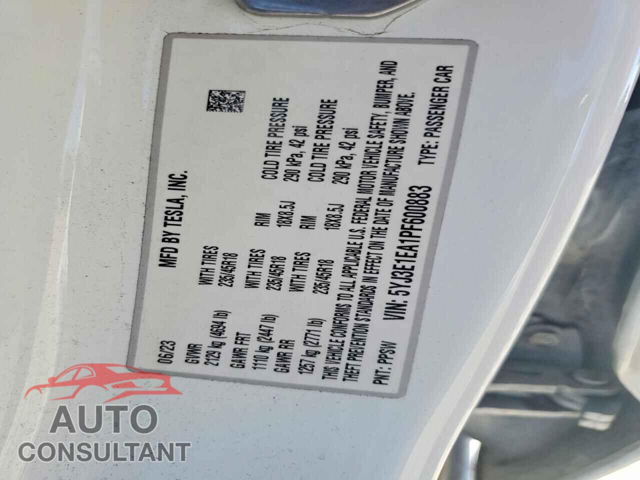 TESLA MODEL 3 2023 - 5YJ3E1EA1PF600883