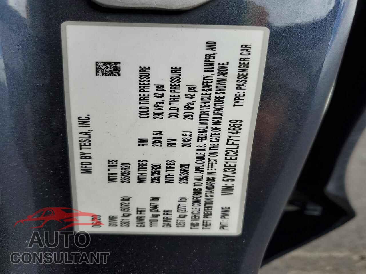 TESLA MODEL 3 2020 - 5YJ3E1EC2LF714659
