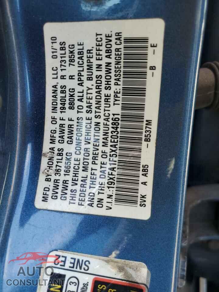 HONDA CIVIC 2010 - 19XFA1F5XAE034861