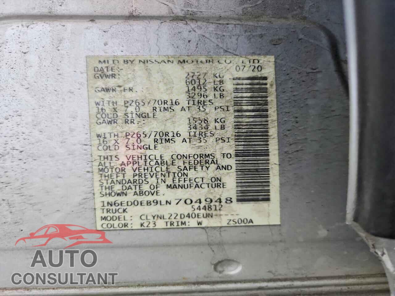 NISSAN FRONTIER 2020 - 1N6ED0EB9LN704948