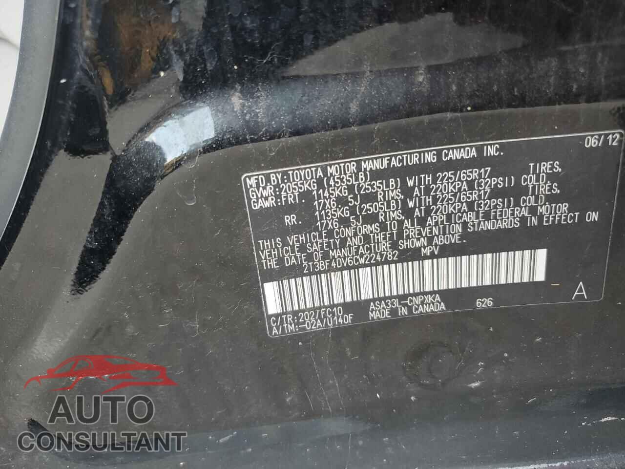 TOYOTA RAV4 2012 - 2T3BF4DV6CW224782
