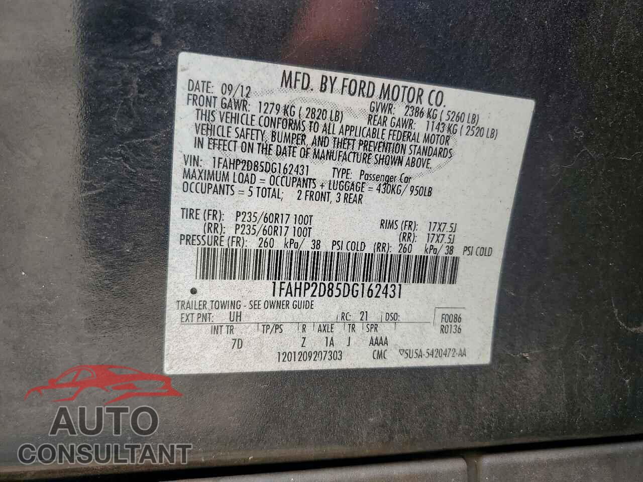 FORD TAURUS 2013 - 1FAHP2D85DG162431