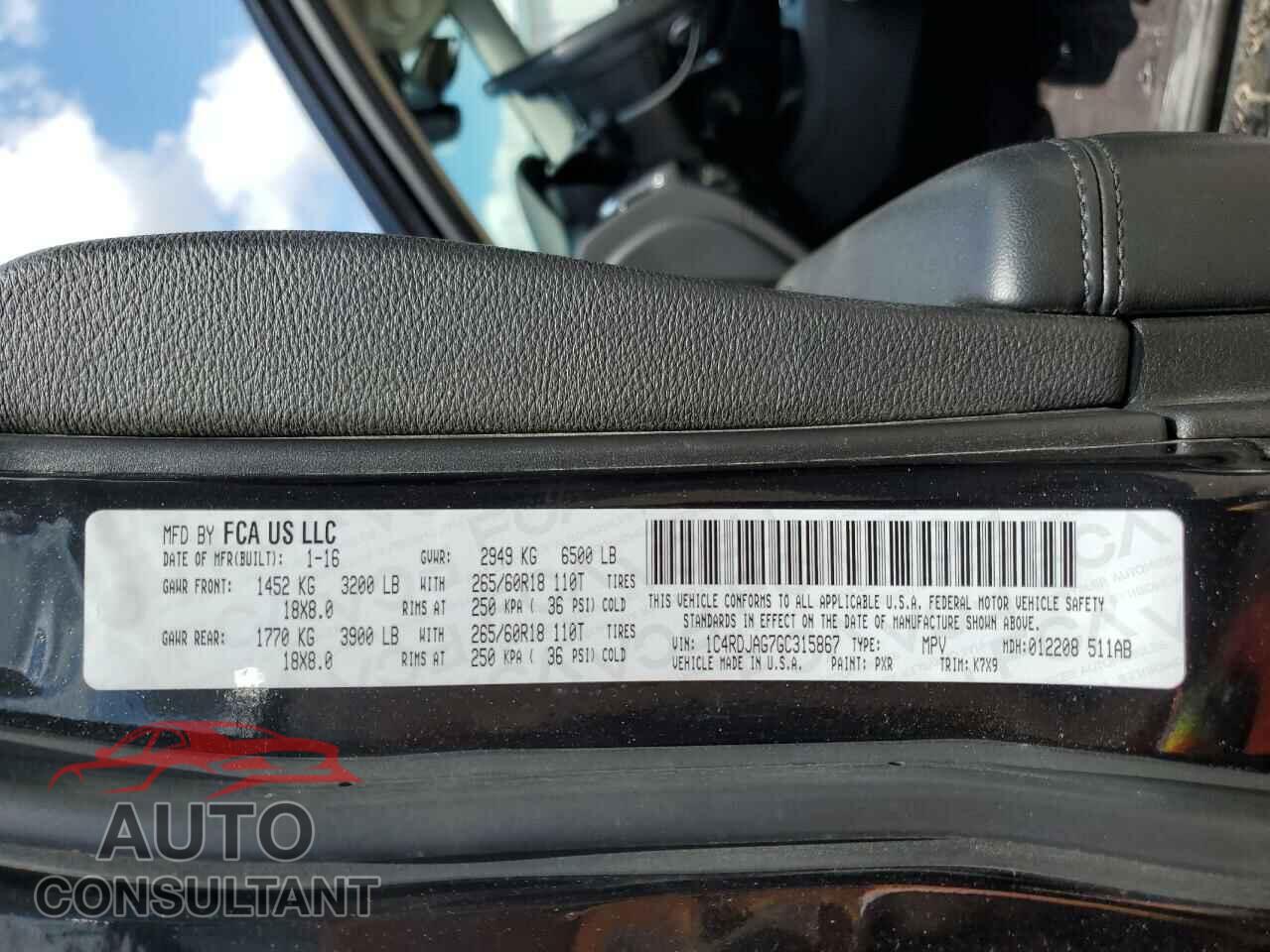 DODGE DURANGO 2016 - 1C4RDJAG7GC315867