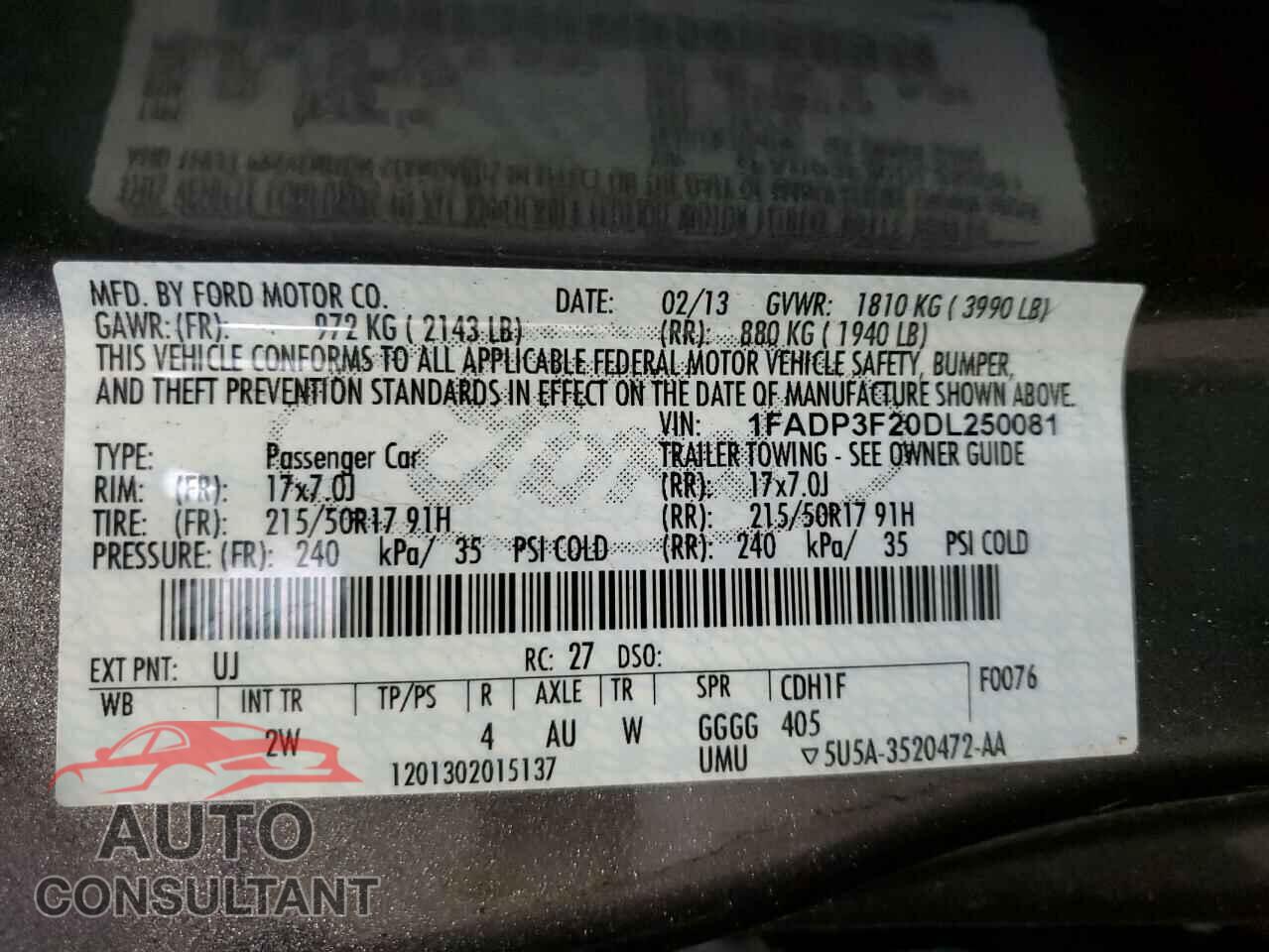 FORD FOCUS 2013 - 1FADP3F20DL250081