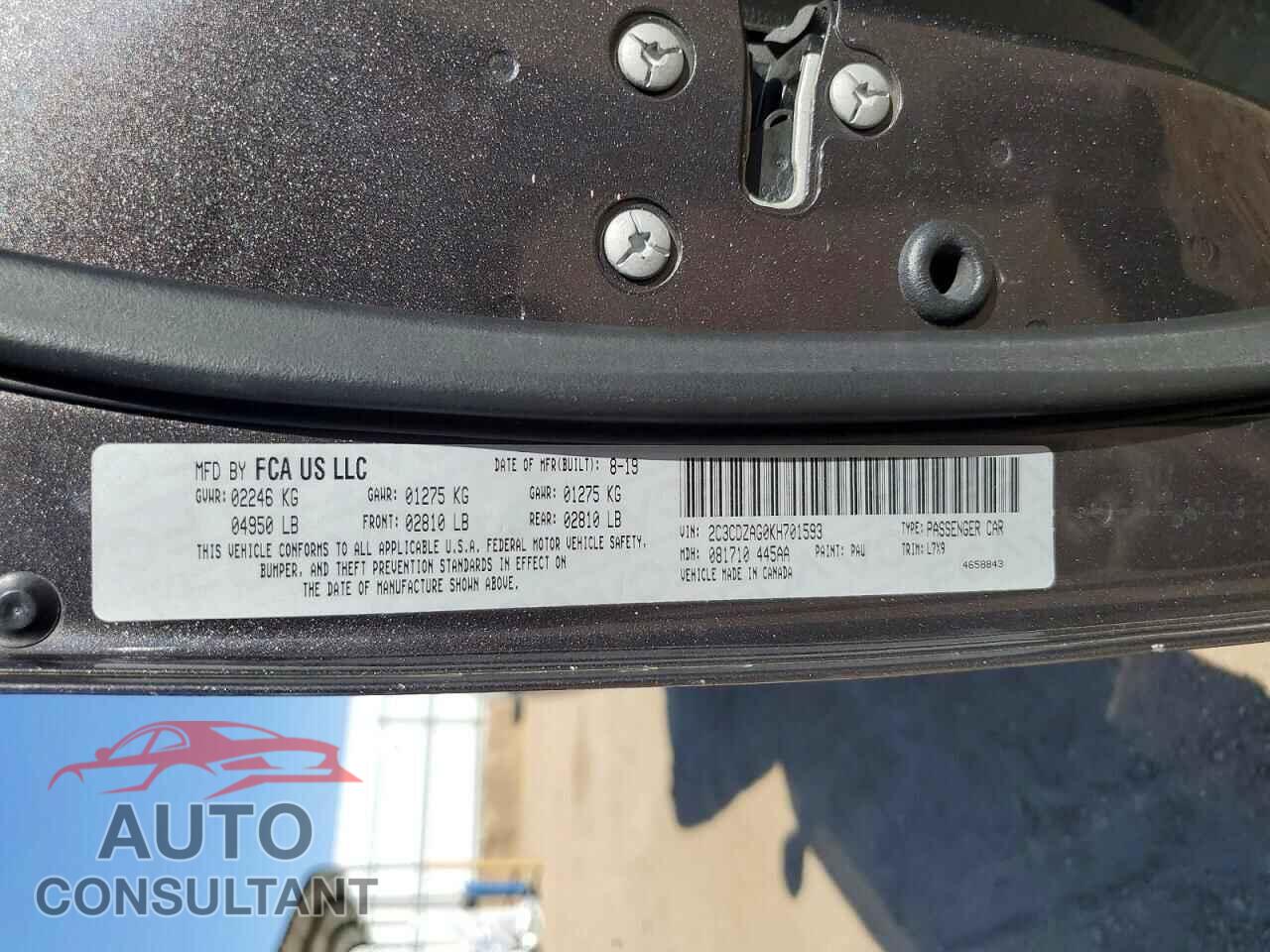 DODGE CHALLENGER 2019 - 2C3CDZAG0KH701593