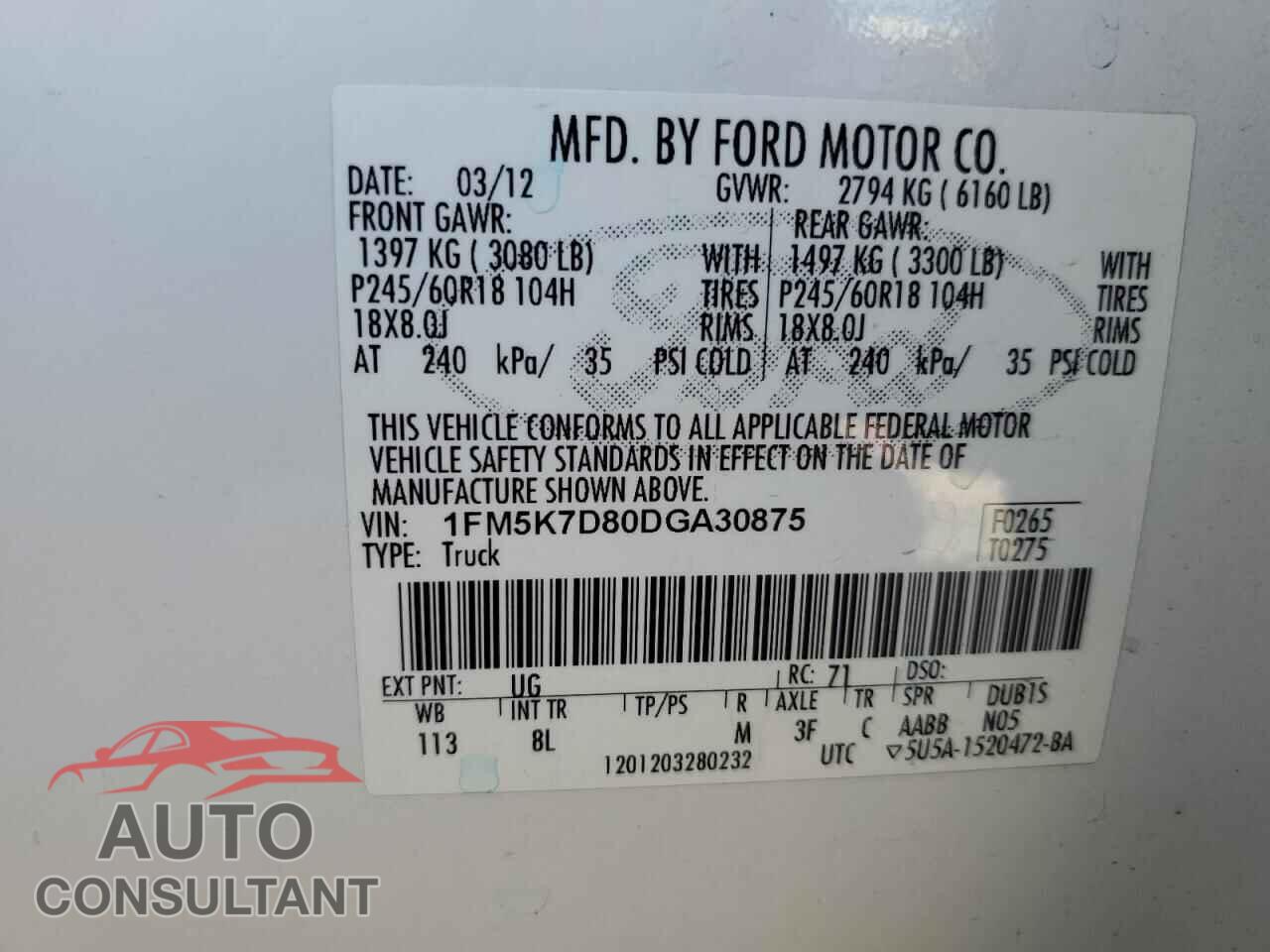 FORD EXPLORER 2013 - 1FM5K7D80DGA30875