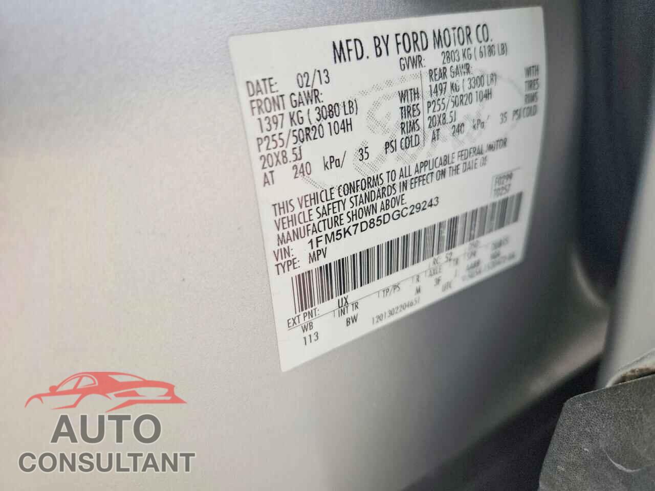 FORD EXPLORER 2013 - 1FM5K7D85DGC29243