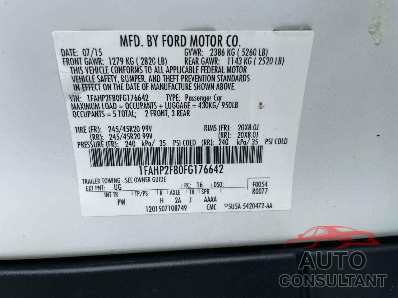 FORD TAURUS 2015 - 1FAHP2F80FG176642