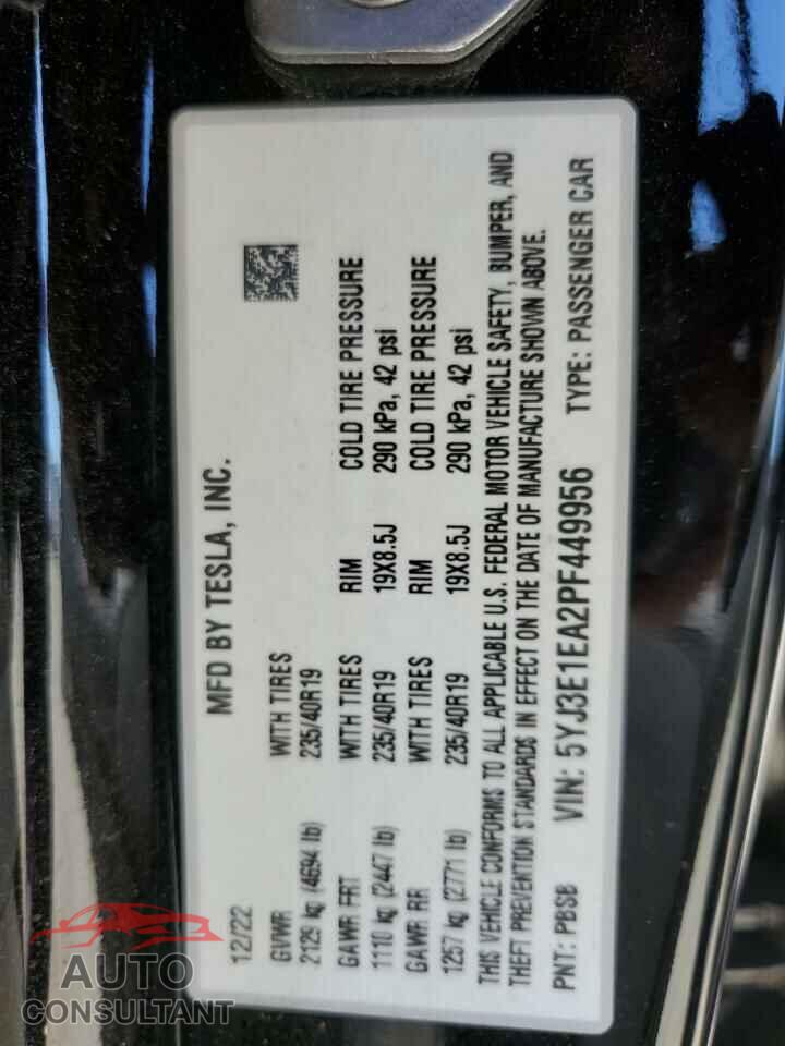 TESLA MODEL 3 2023 - 5YJ3E1EA2PF449956