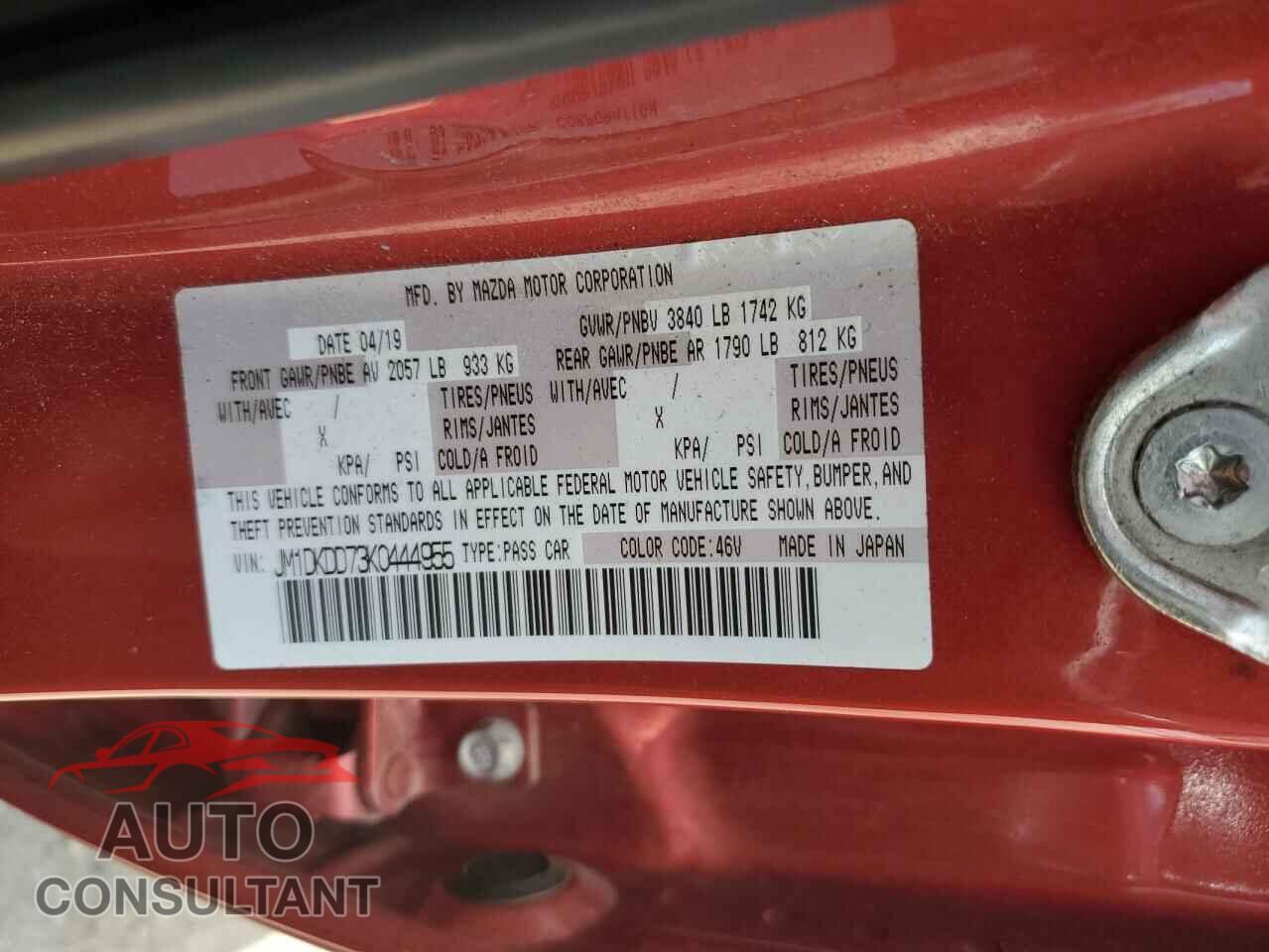MAZDA CX-3 2019 - JM1DKDD73K0444955