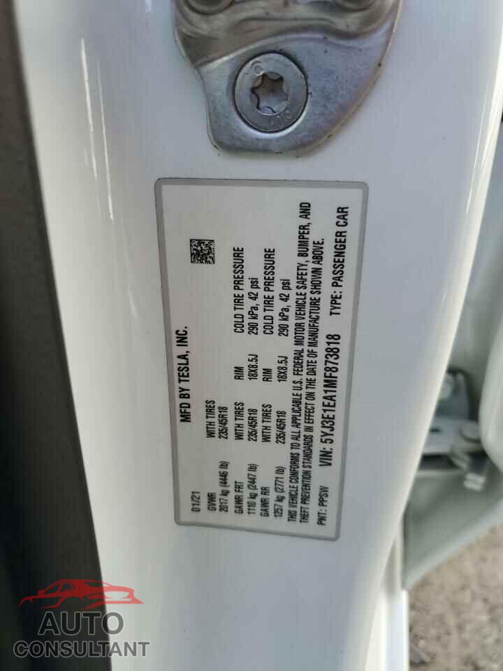 TESLA MODEL 3 2021 - 5YJ3E1EA1MF873818