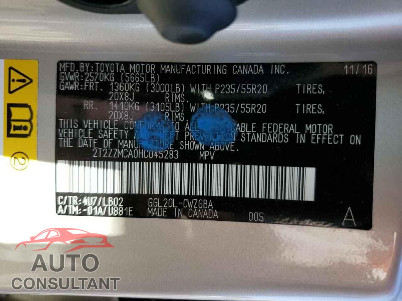 LEXUS RX350 2017 - 2T2ZZMCA0HC045283
