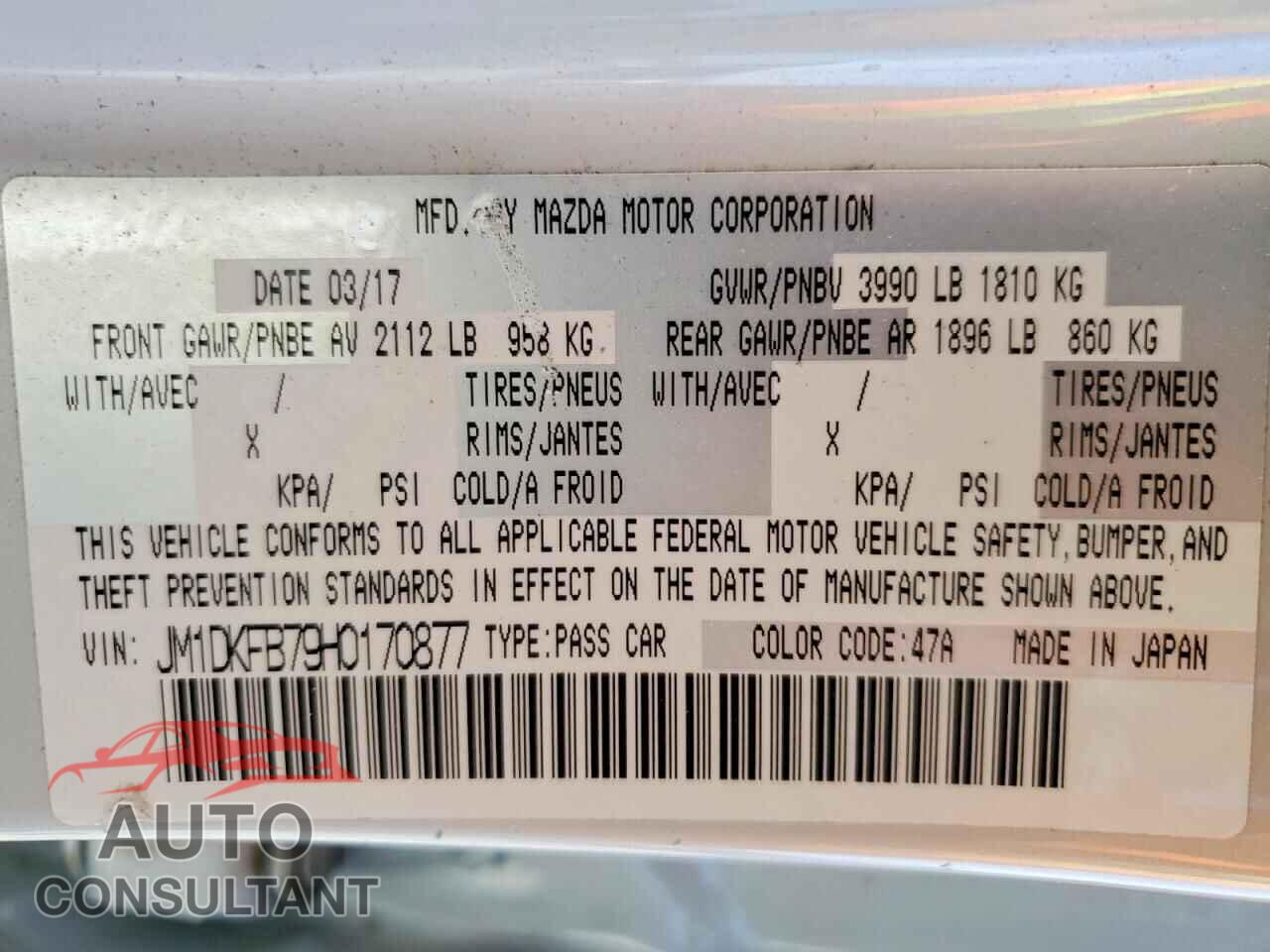 MAZDA CX-3 2017 - JM1DKFB79H0170877