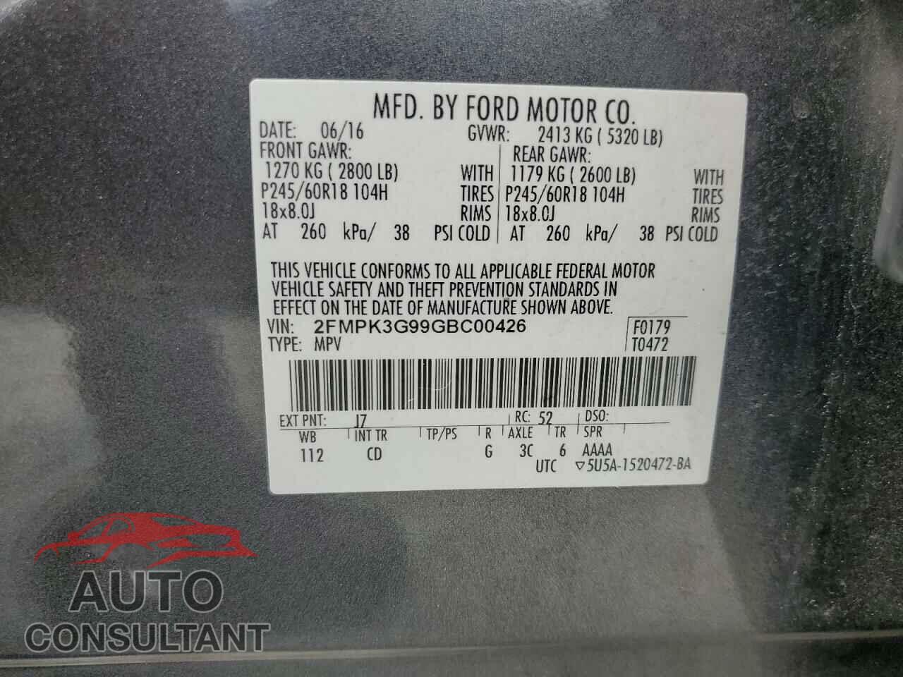 FORD EDGE 2016 - 2FMPK3G99GBC00426
