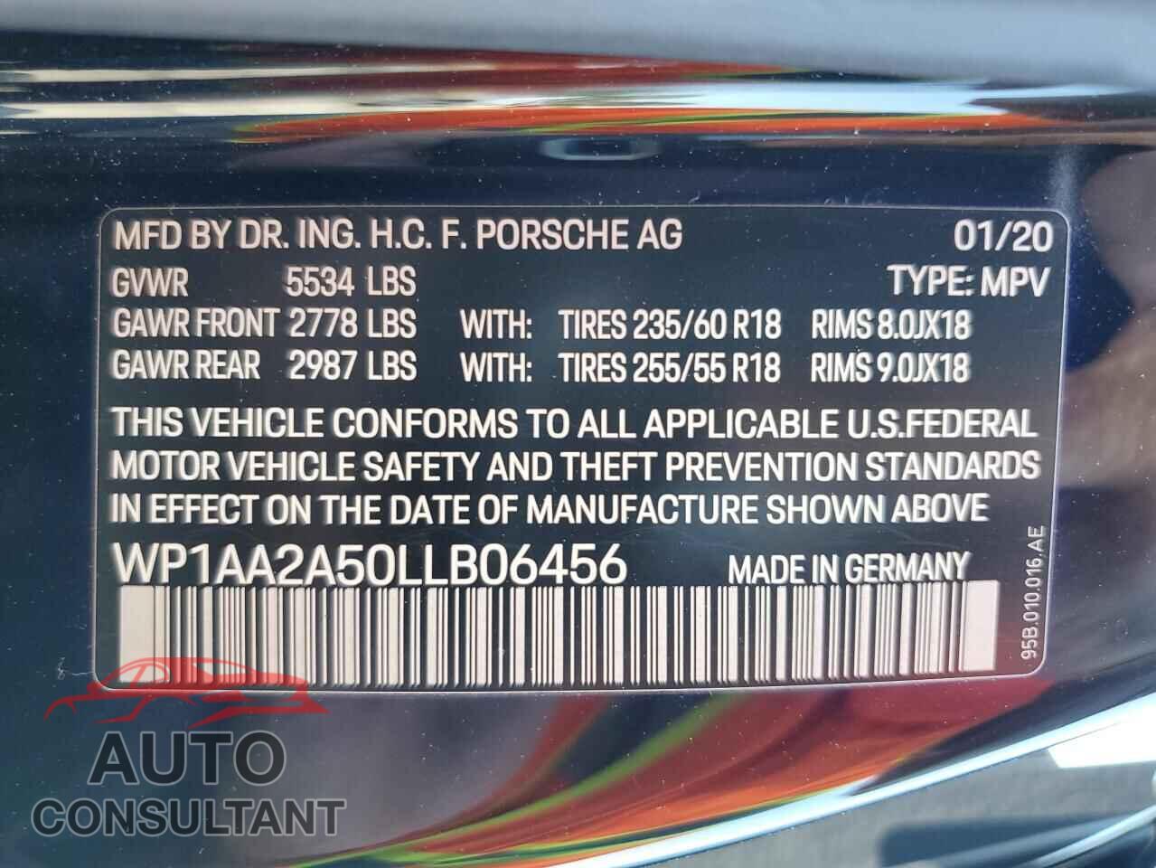 PORSCHE MACAN 2020 - WP1AA2A50LLB06456