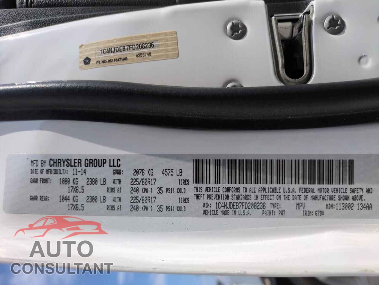 JEEP COMPASS 2015 - 1C4NJDEB7FD208236