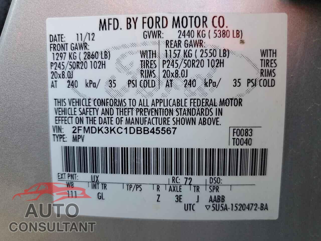 FORD EDGE 2013 - 2FMDK3KC1DBB45567