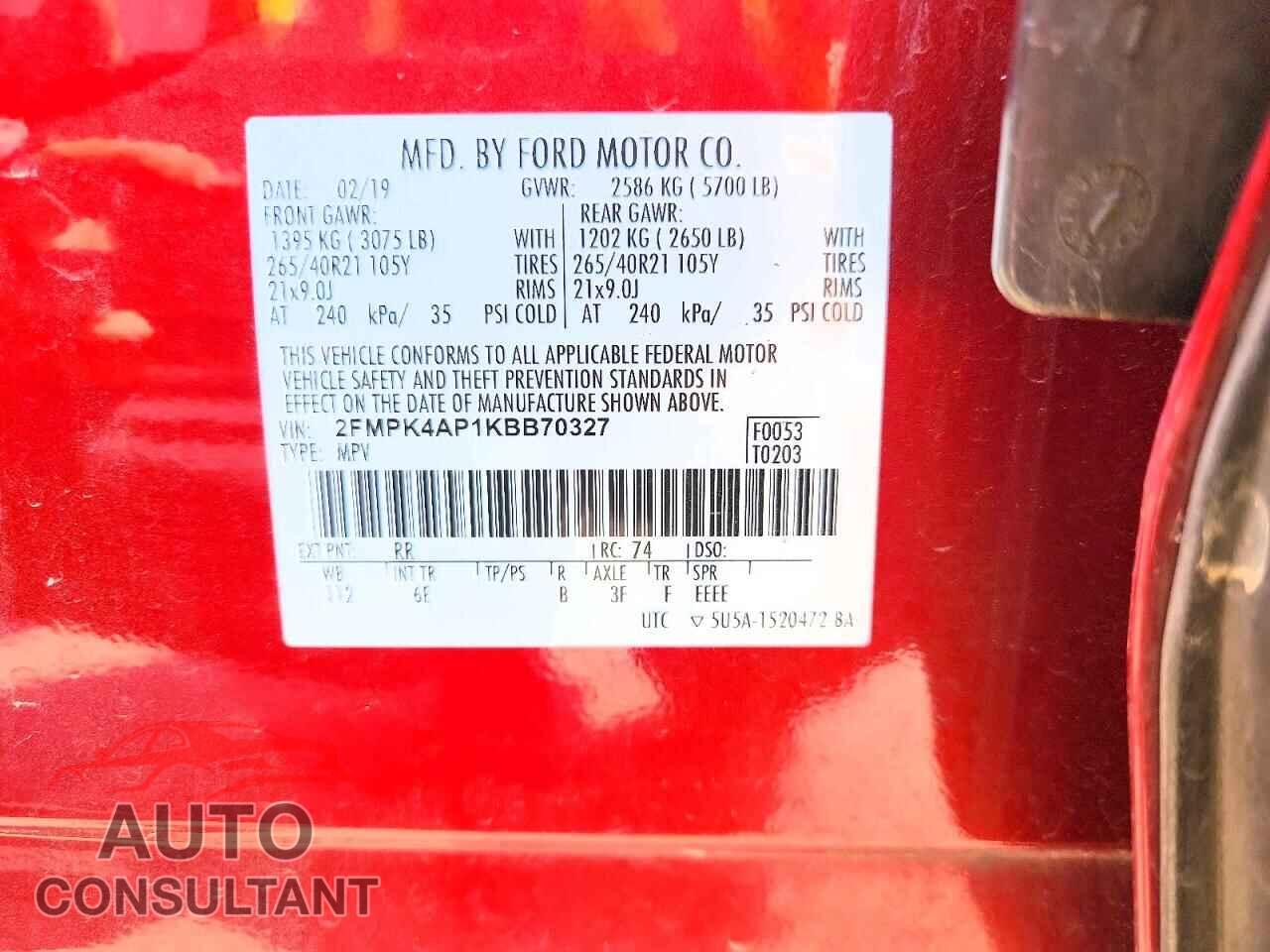 FORD EDGE 2019 - 2FMPK4AP1KBB70327