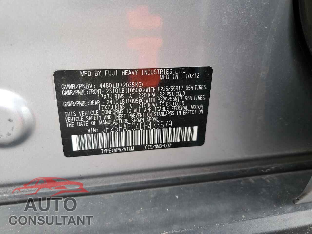 SUBARU FORESTER 2013 - JF2SHAEC4DH433579