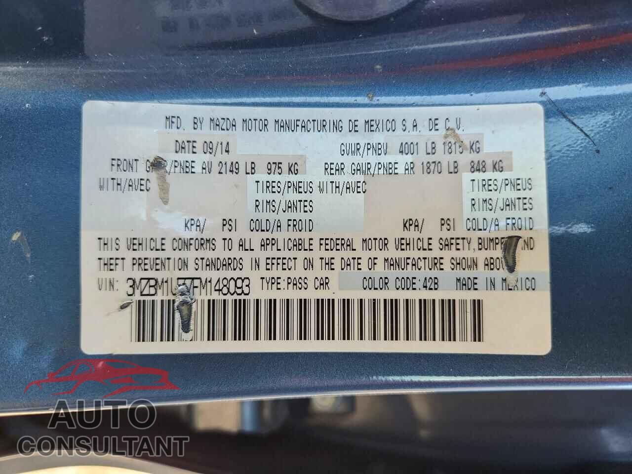 MAZDA 3 2015 - 3MZBM1U77FM148093
