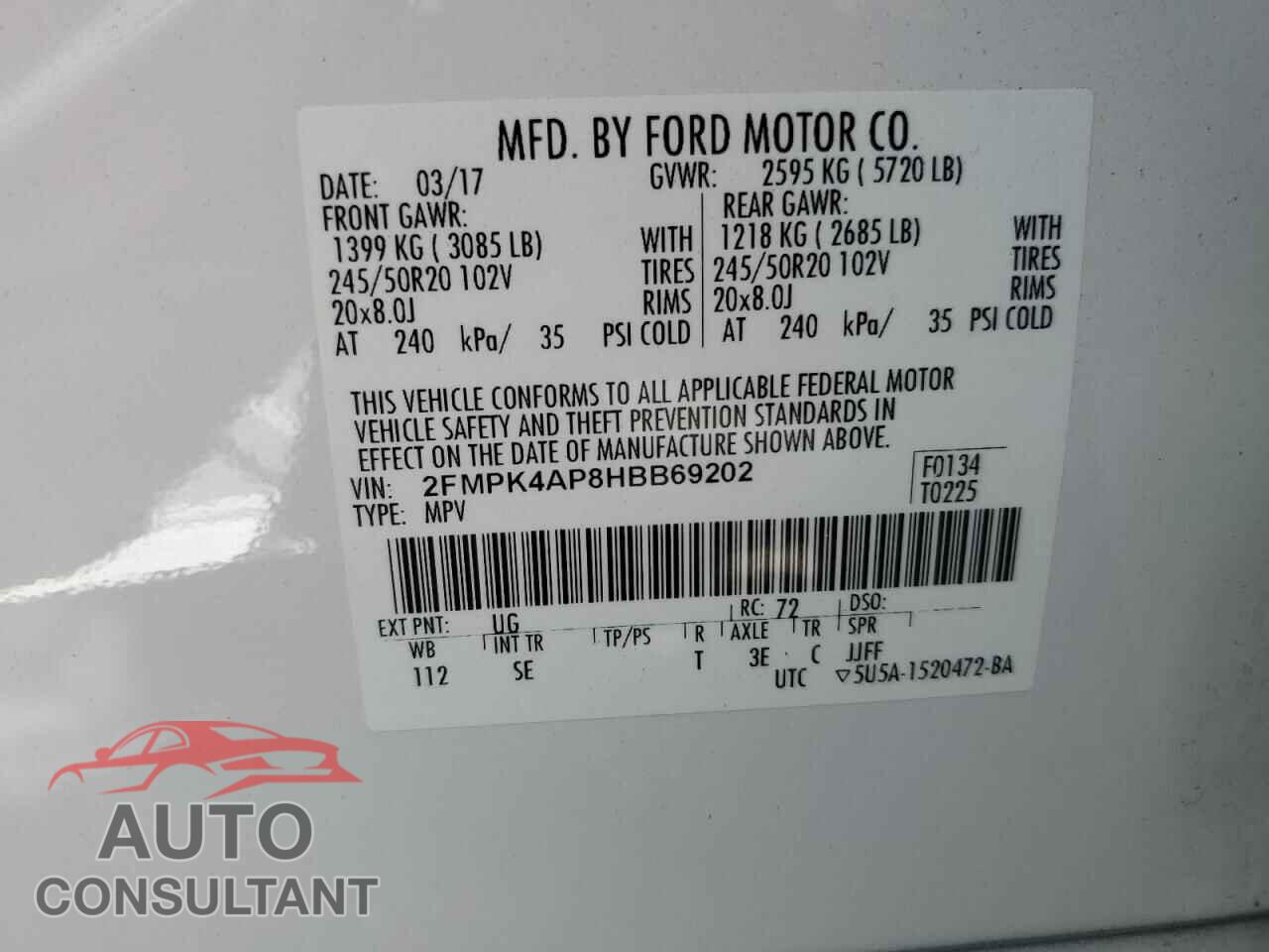 FORD EDGE 2017 - 2FMPK4AP8HBB69202