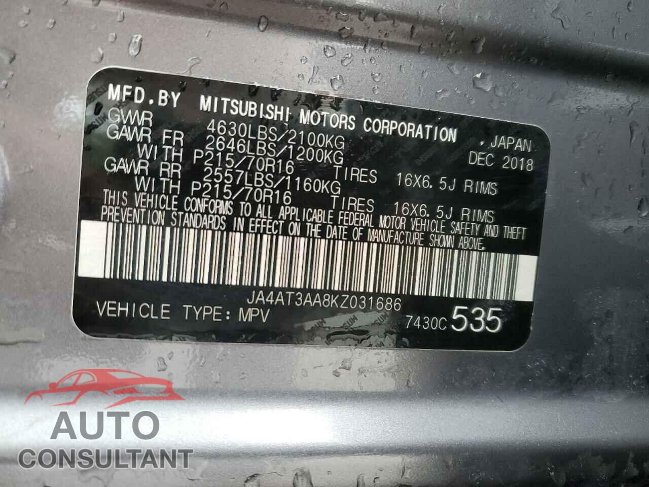 MITSUBISHI ECLIPSE 2019 - JA4AT3AA8KZ031686