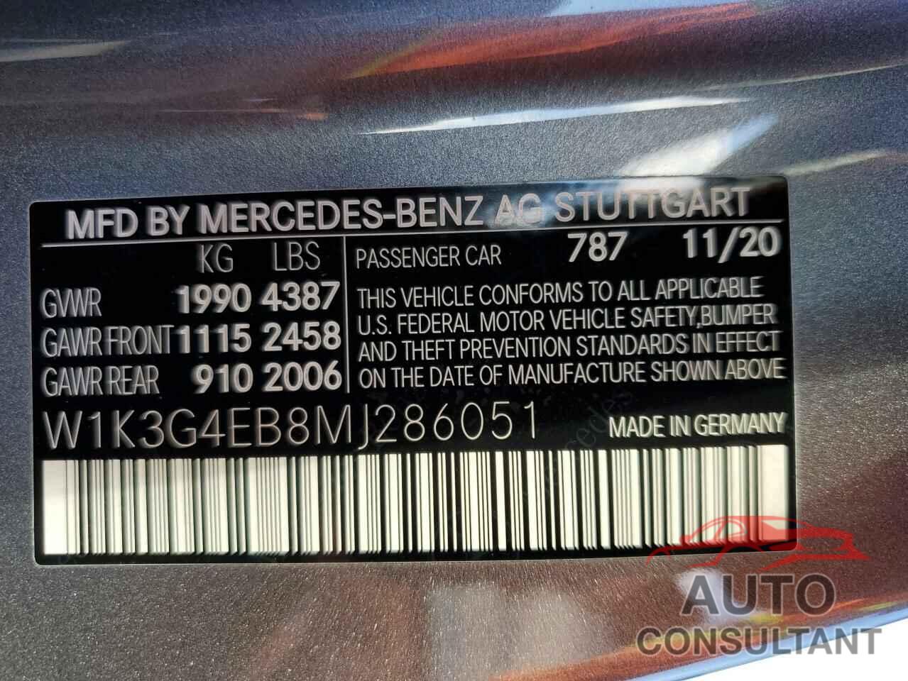 MERCEDES-BENZ A-CLASS 2021 - W1K3G4EB8MJ286051