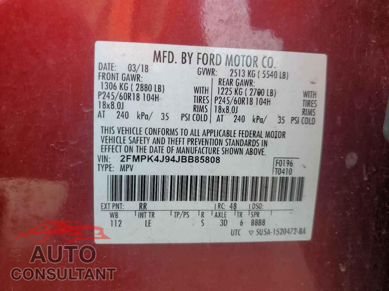 FORD EDGE 2018 - 2FMPK4J94JBB85808
