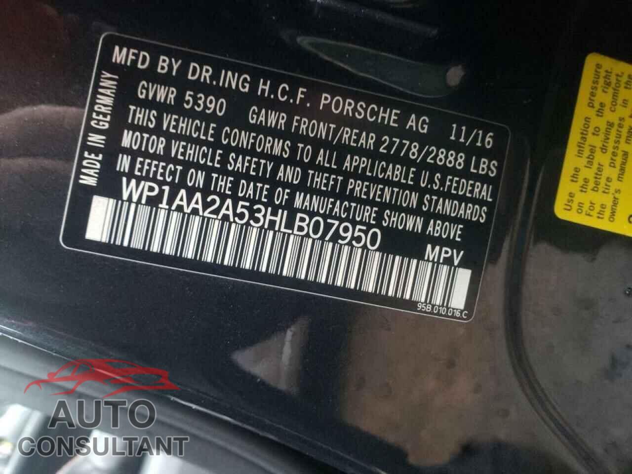 PORSCHE MACAN 2017 - WP1AA2A53HLB07950
