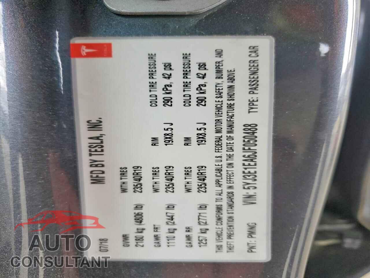 TESLA MODEL 3 2018 - 5YJ3E1EA6JF050488