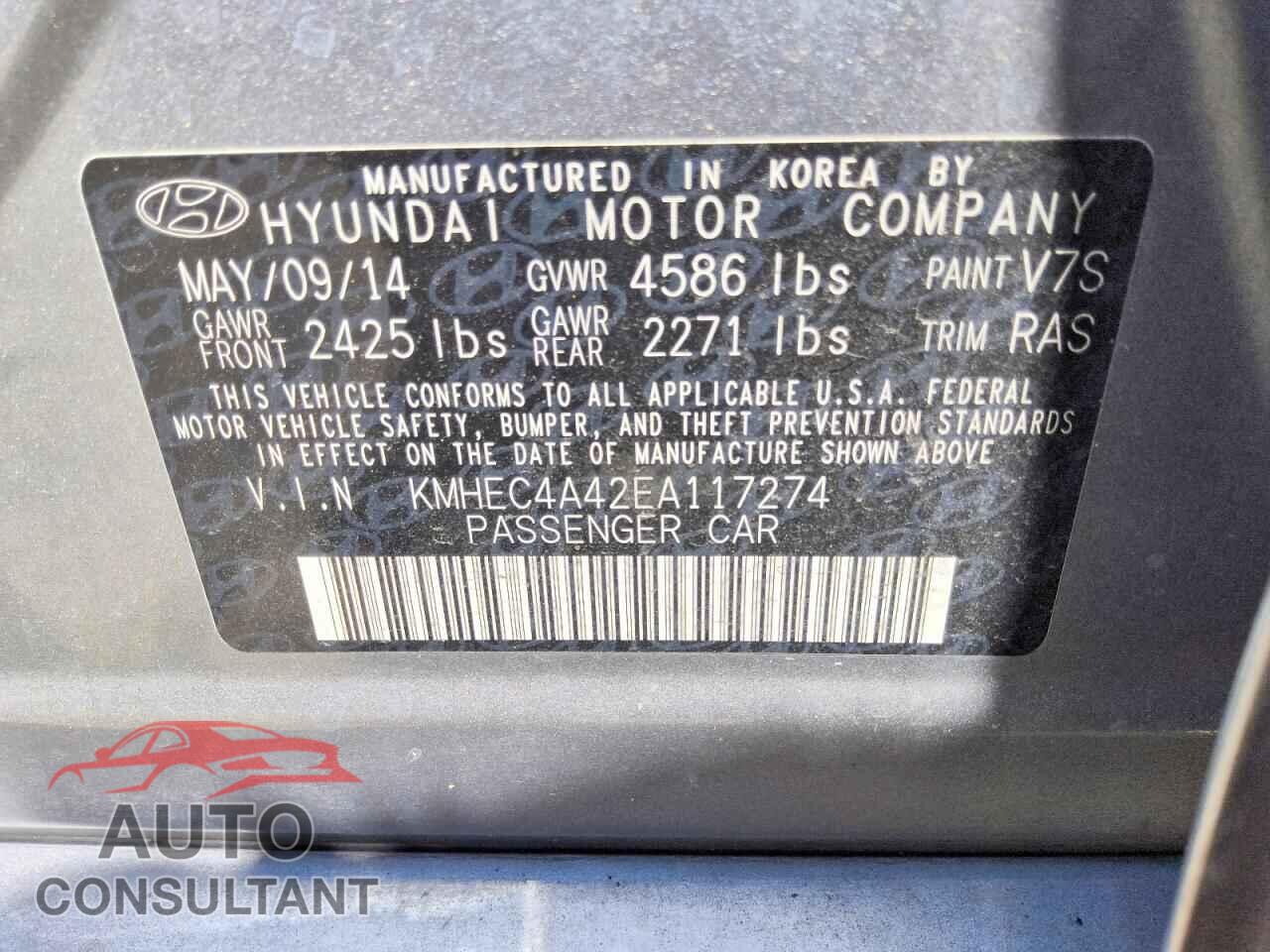 HYUNDAI SONATA 2014 - KMHEC4A42EA117274