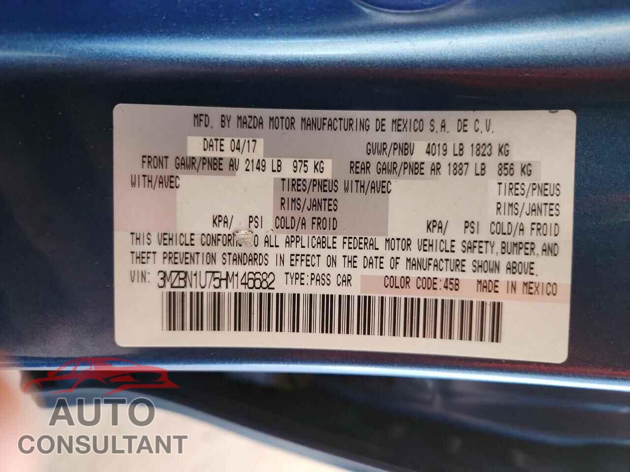 MAZDA 3 2017 - 3MZBN1U75HM146682