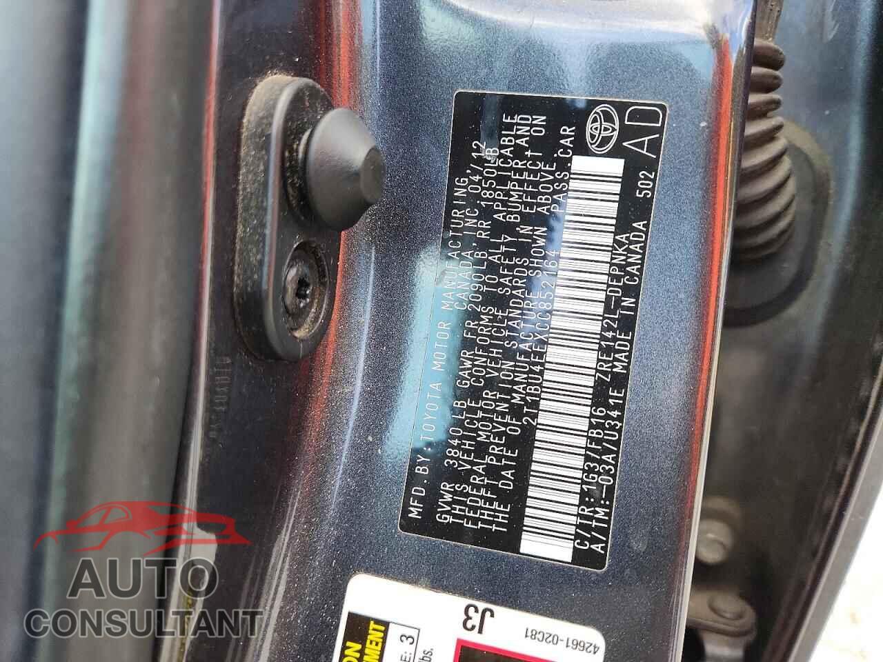 TOYOTA COROLLA 2012 - 2T1BU4EEXCC852164