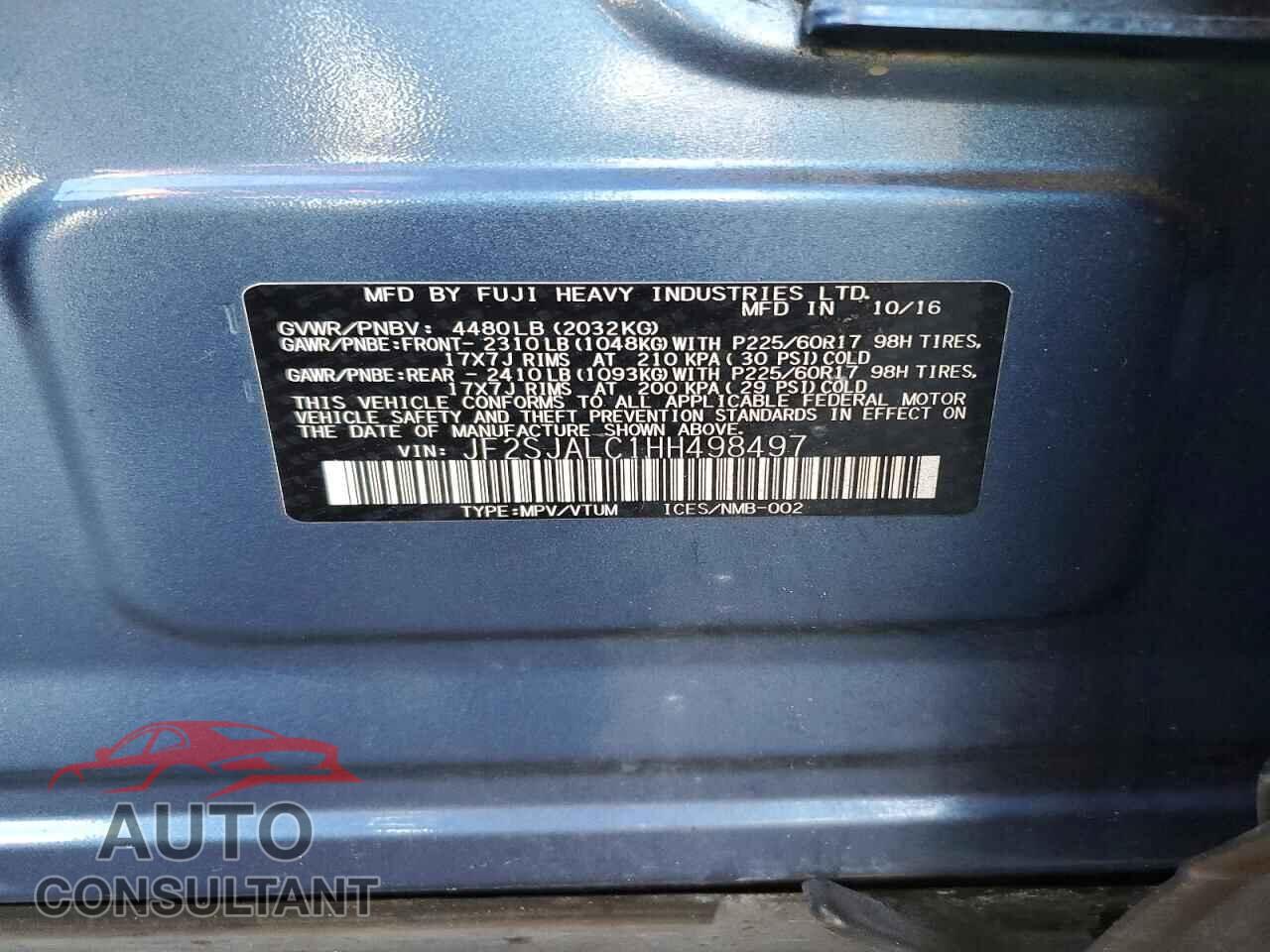 SUBARU FORESTER 2017 - JF2SJALC1HH498497