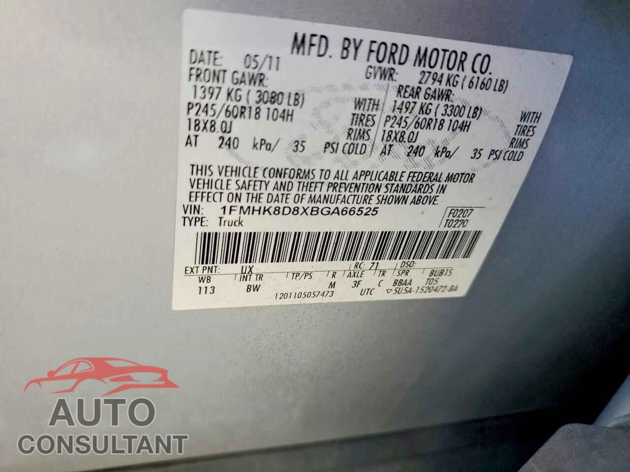 FORD EXPLORER 2011 - 1FMHK8D8XBGA66525