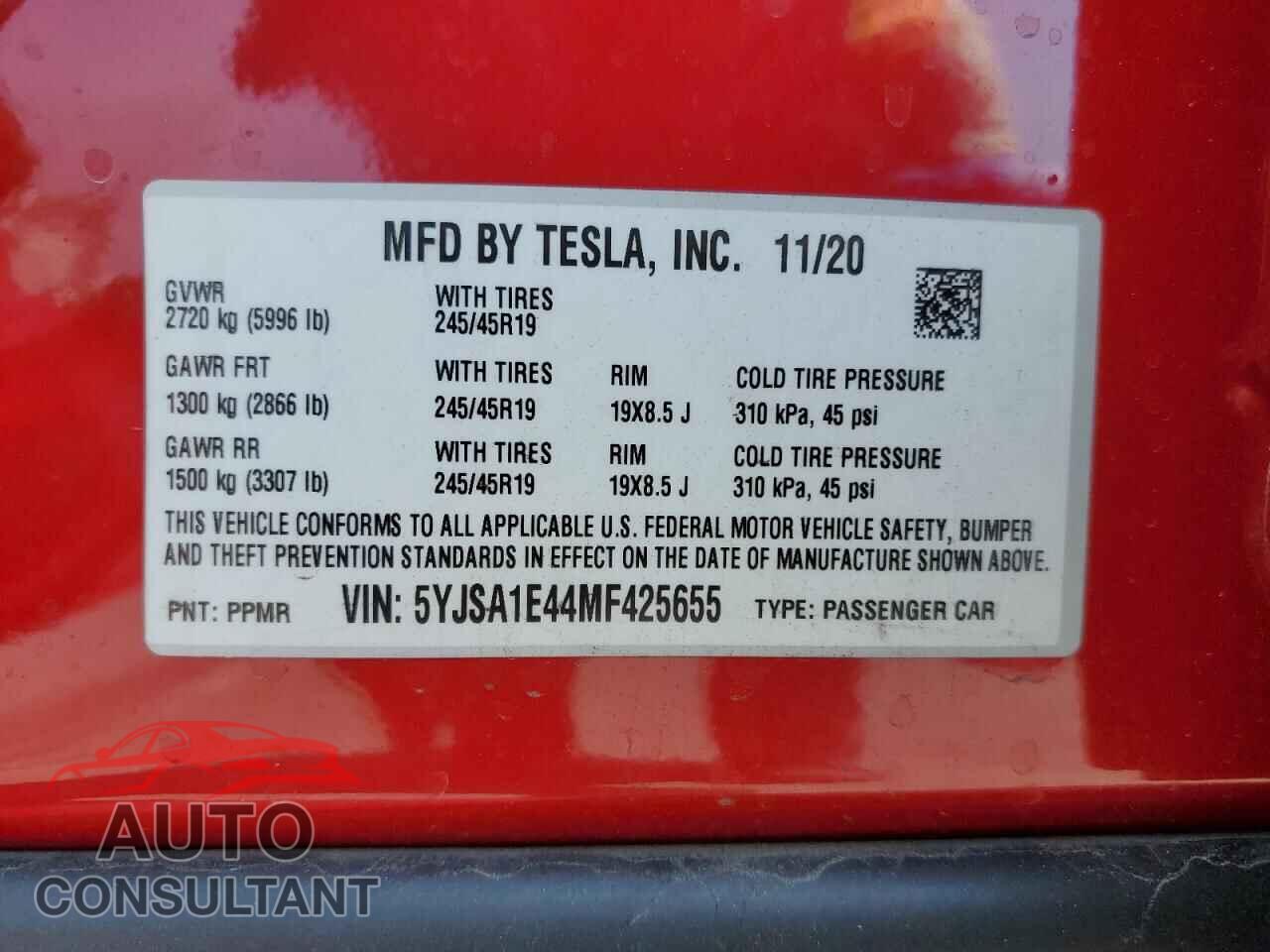 TESLA MODEL S 2021 - 5YJSA1E44MF425655