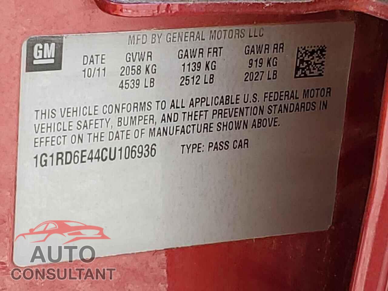 CHEVROLET VOLT 2012 - 1G1RD6E44CU106936