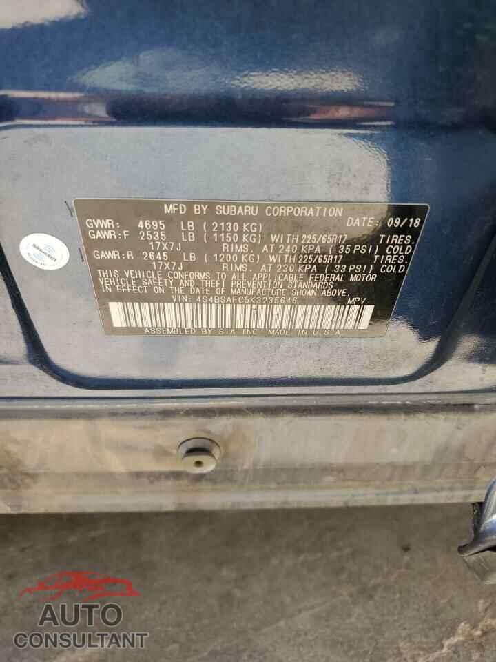 SUBARU OUTBACK 2019 - 4S4BSAFC5K3235646