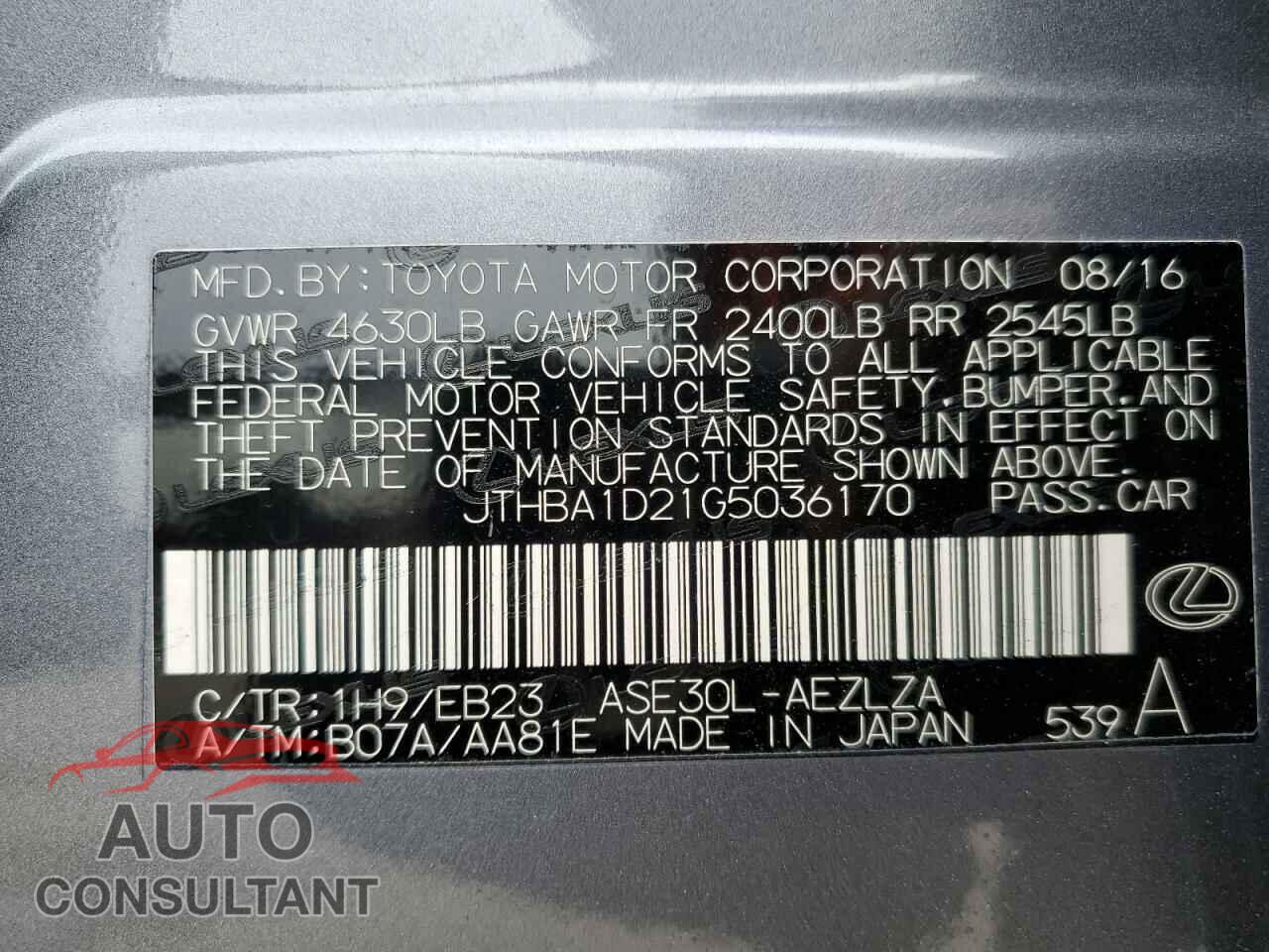 LEXUS IS 2016 - JTHBA1D21G5036170