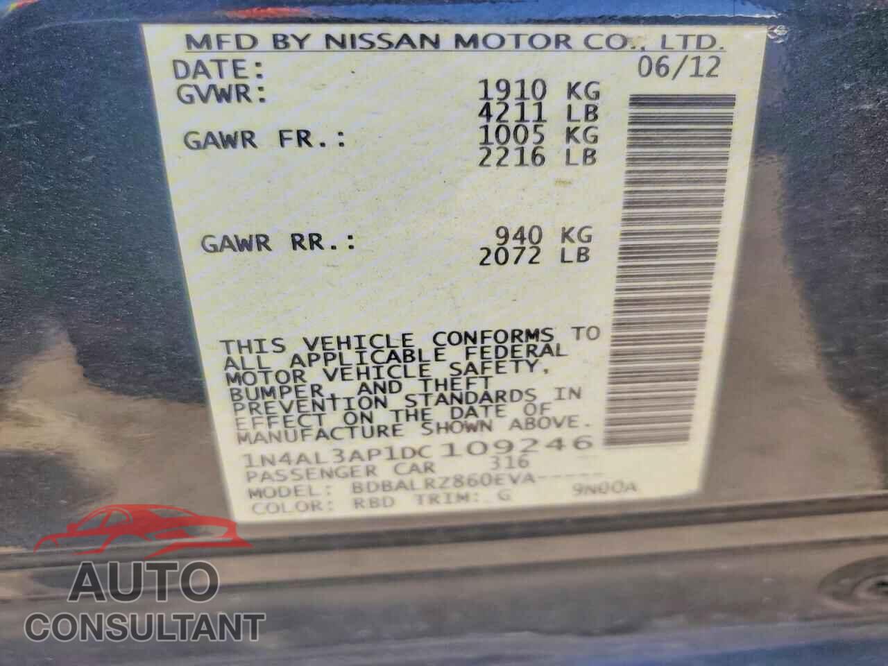NISSAN ALTIMA 2013 - 1N4AL3AP1DC109246