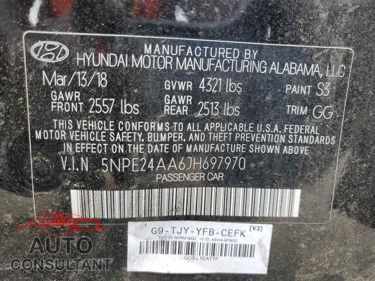 HYUNDAI SONATA 2018 - 5NPE24AA6JH697970